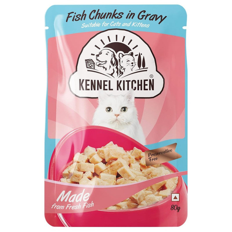 Kennel Kitchen Adult Cat n Kitten Fish chunks In Gravy 80g