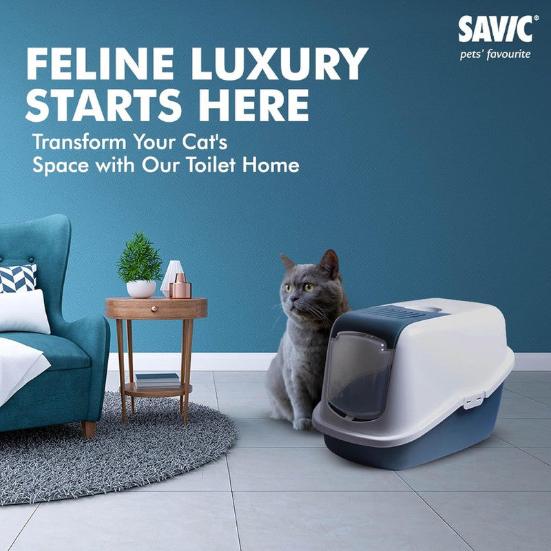 Savic Nestro jumbo cat Litter Tray White n Bluestone - Image 5