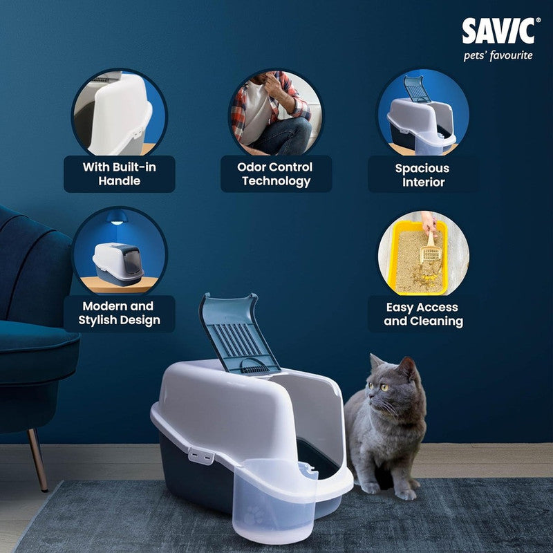 Savic Nestro jumbo cat Litter Tray White n Bluestone - Image 4