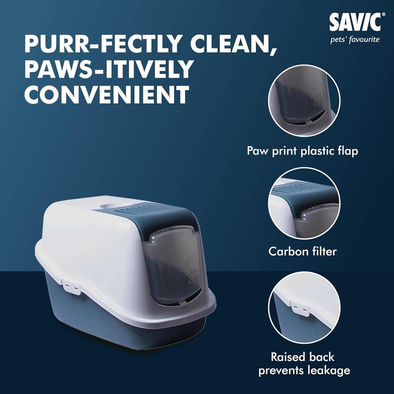 Savic Nestro jumbo cat Litter Tray White n Bluestone - Image 6