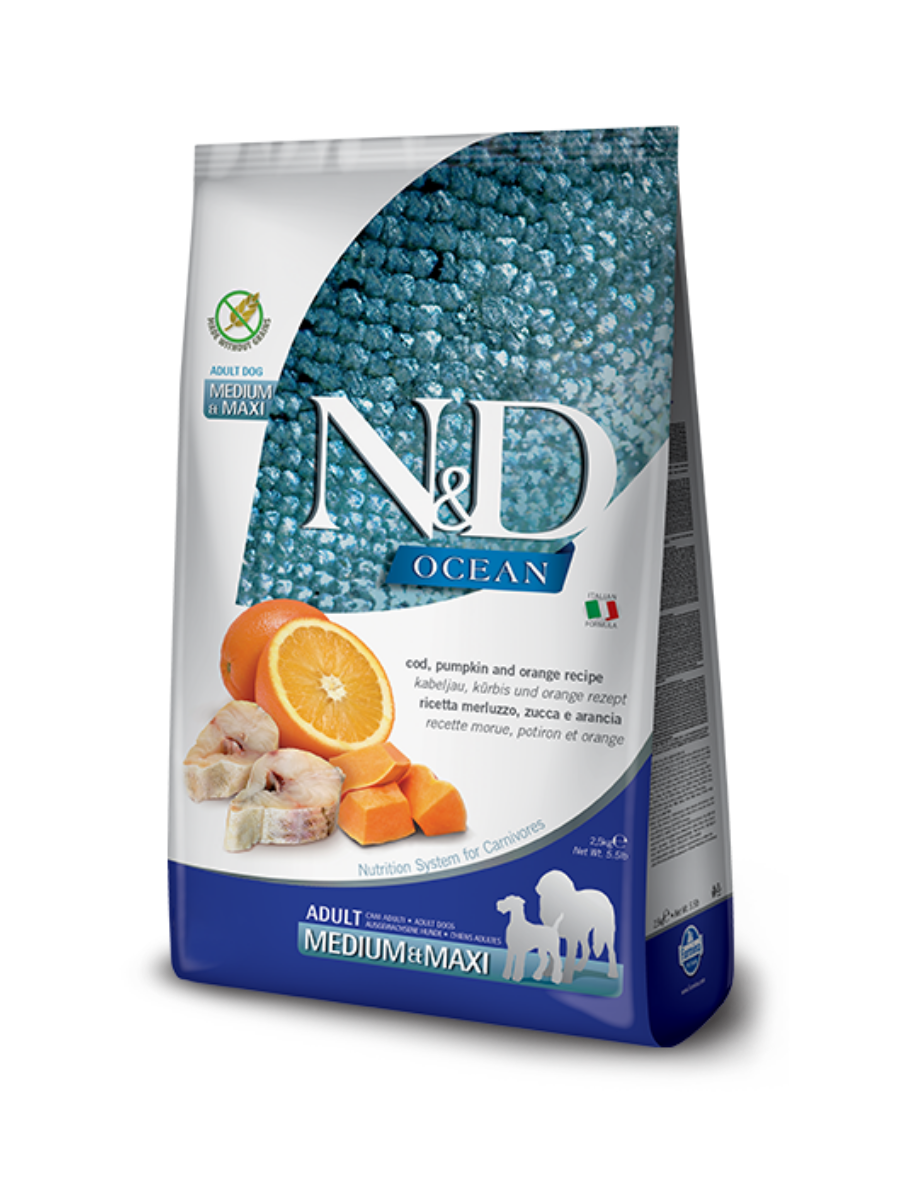 N&D Ocean(GF)Codfish, Pumpkin & Orange Adult Med-Maxi 2.5kg